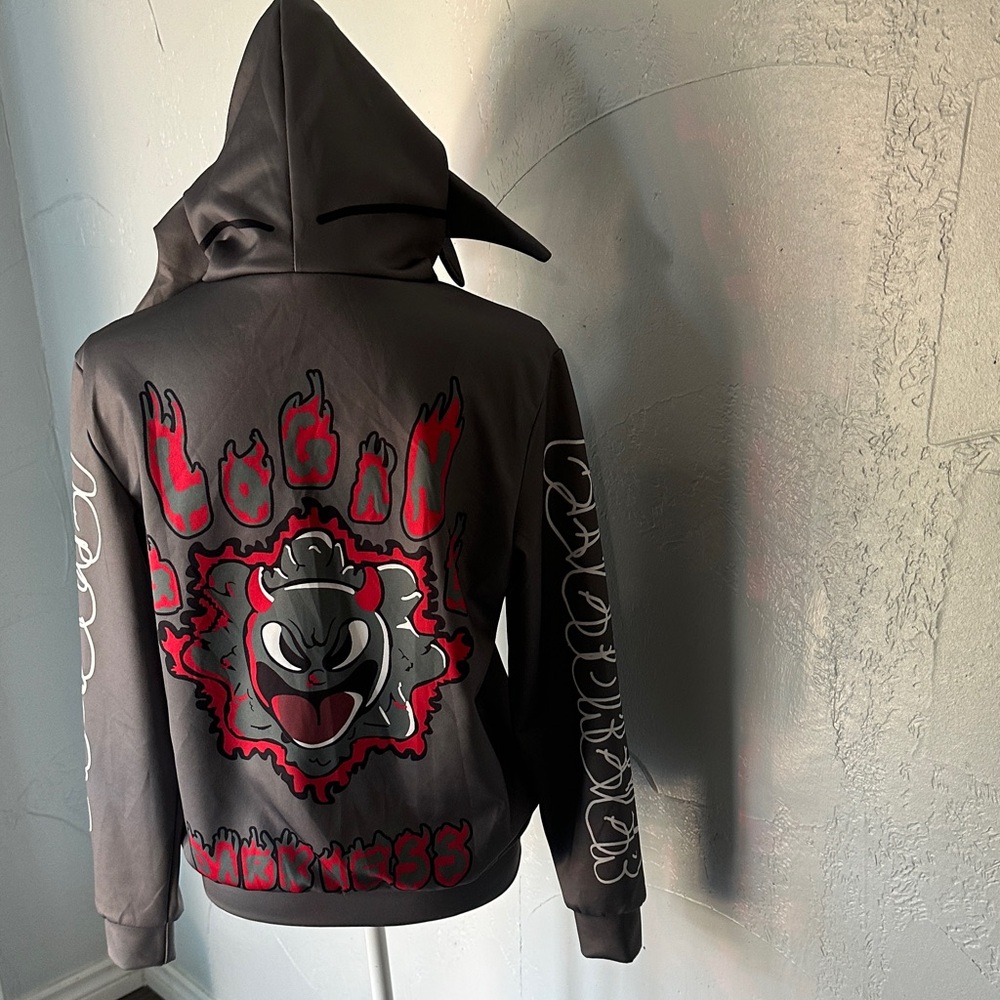 Glo Gang Inspired Full Zip Face Hoodie – Gray & Red Graphic - Picture 4 of 11
